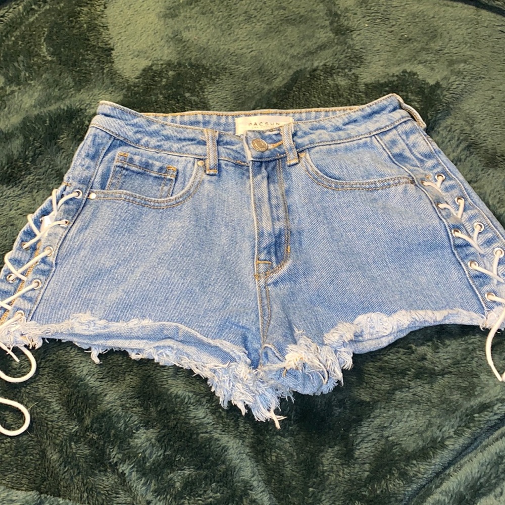 size 24 pacsun high rise jean shorts with ties on the sides
